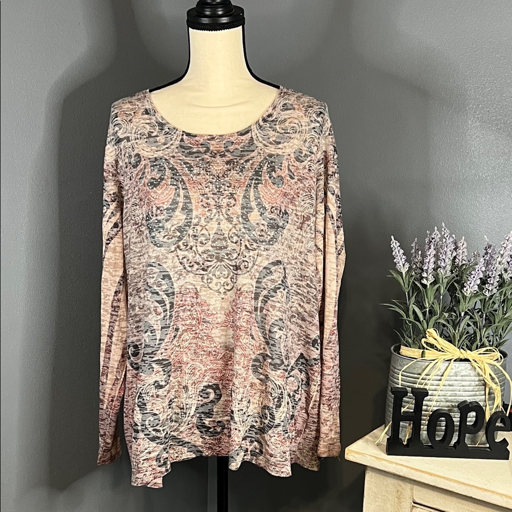 Dress Barn Women's Pink and Gray Long Sleeve Top